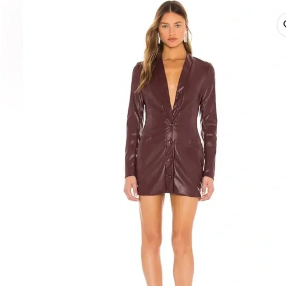 Superdown Nia faux leather Merlot mini buttons long sleeve blazer style S dress